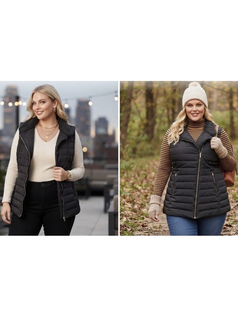 Calvin Klein Women's Gorpcore Black Fur Collar Puffer Vest Size 2X, Athleisure